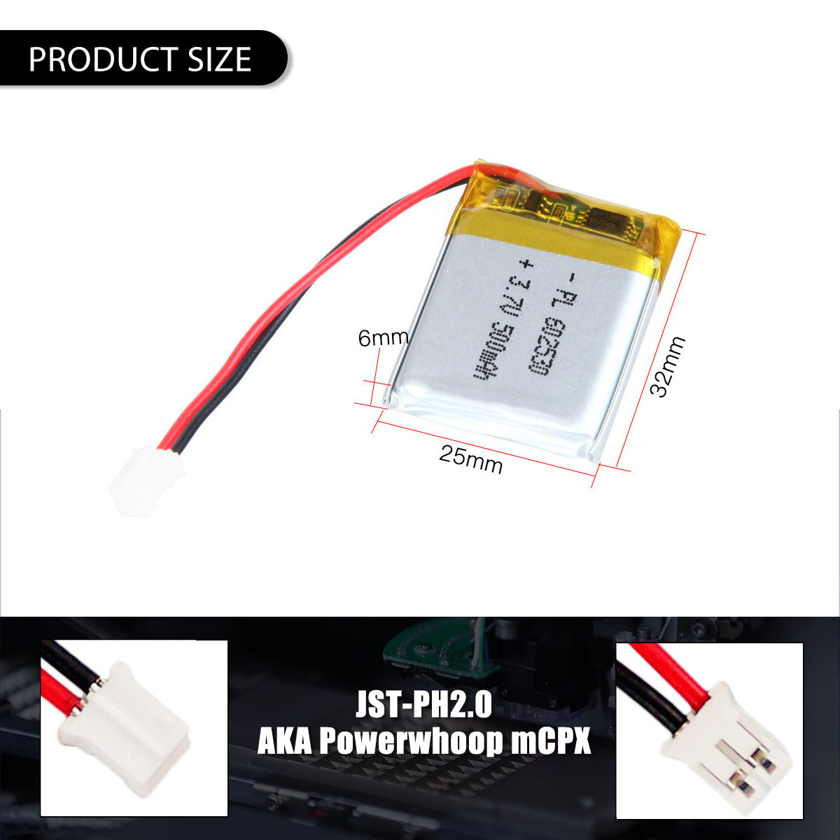 3.7V 500mAh 602530 재충전용 리튬 중합체 건전지 길이 32mm