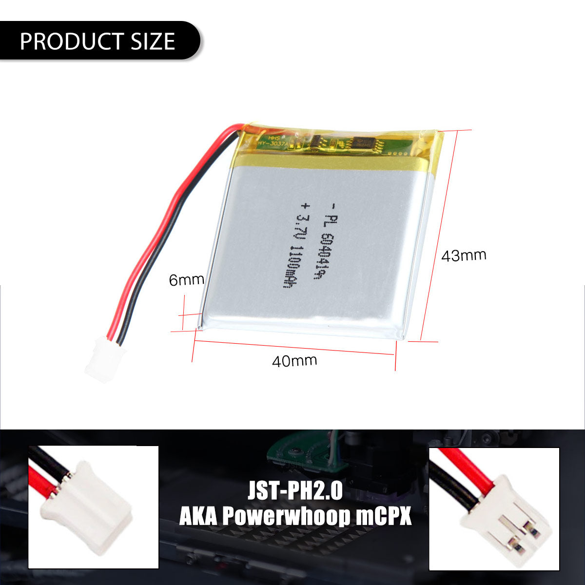 3.7V 1100mAh 604041 재충전용 리튬 중합체 건전지 길이 43mm