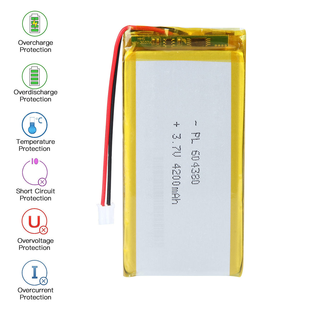 YDL 3.7V 4200mAh 604380 충전식 리튬 폴리머 배터리 길이 82mm