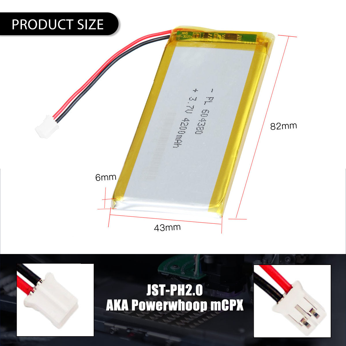 YDL 3.7V 4200mAh 604380 충전식 리튬 폴리머 배터리 길이 82mm