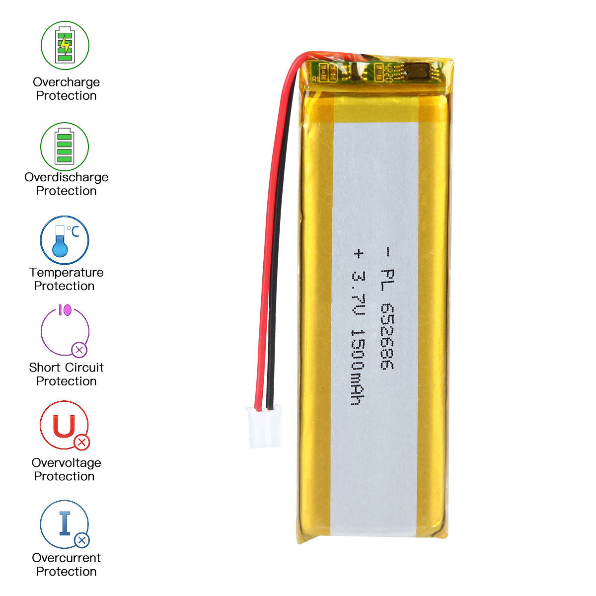 3.7V 1500mAh 652686 充電式リチウムポリマー電池