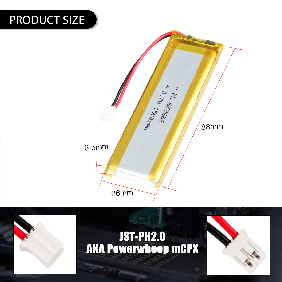 3.7V 1500mAh 652686 充電式リチウムポリマー電池