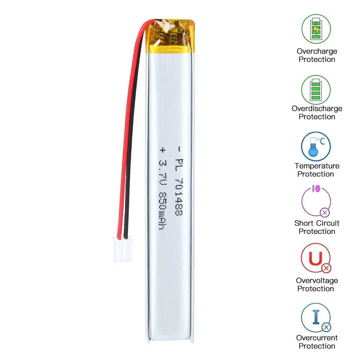 3.7V 701488 850mAh Rechargeable Lithium Polymer Battery