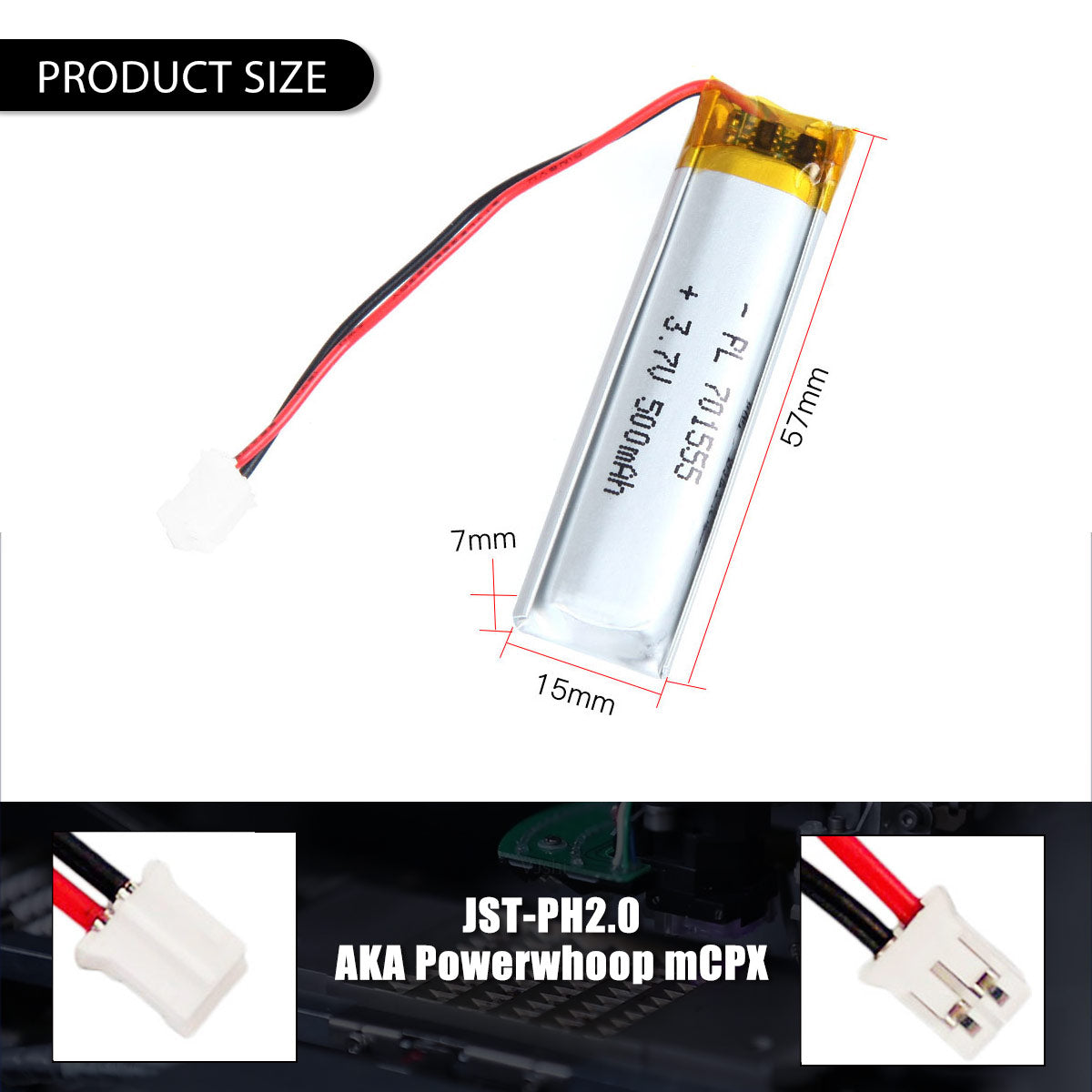3.7V 701555 500mAh 充電式リチウムポリマー電池