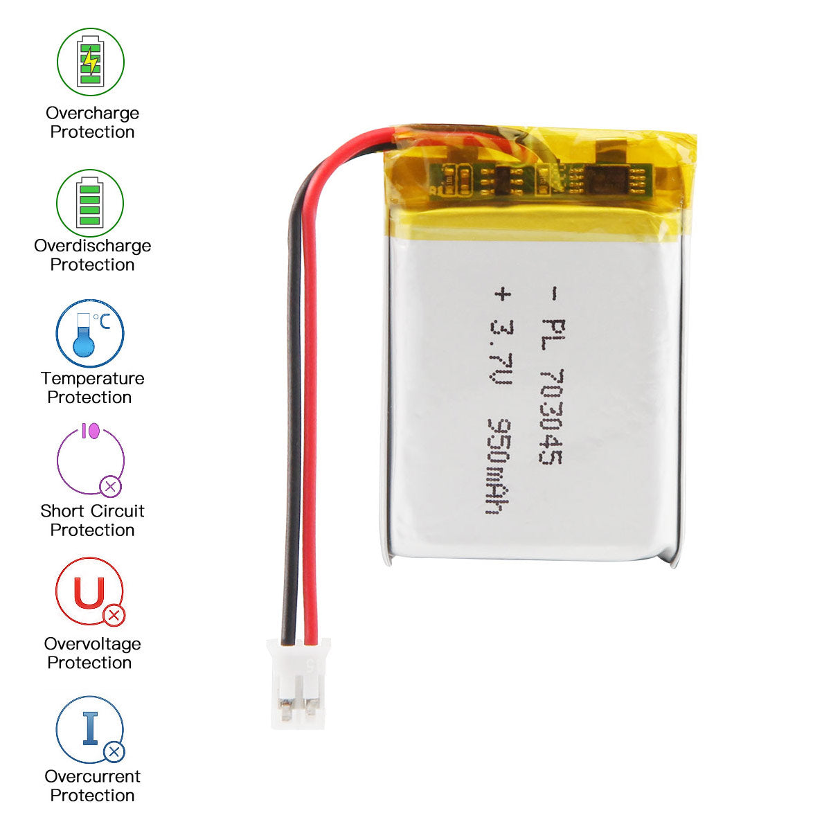 3.7V 950mAh 703045 재충전용 리튬 중합체 건전지 길이 47mm