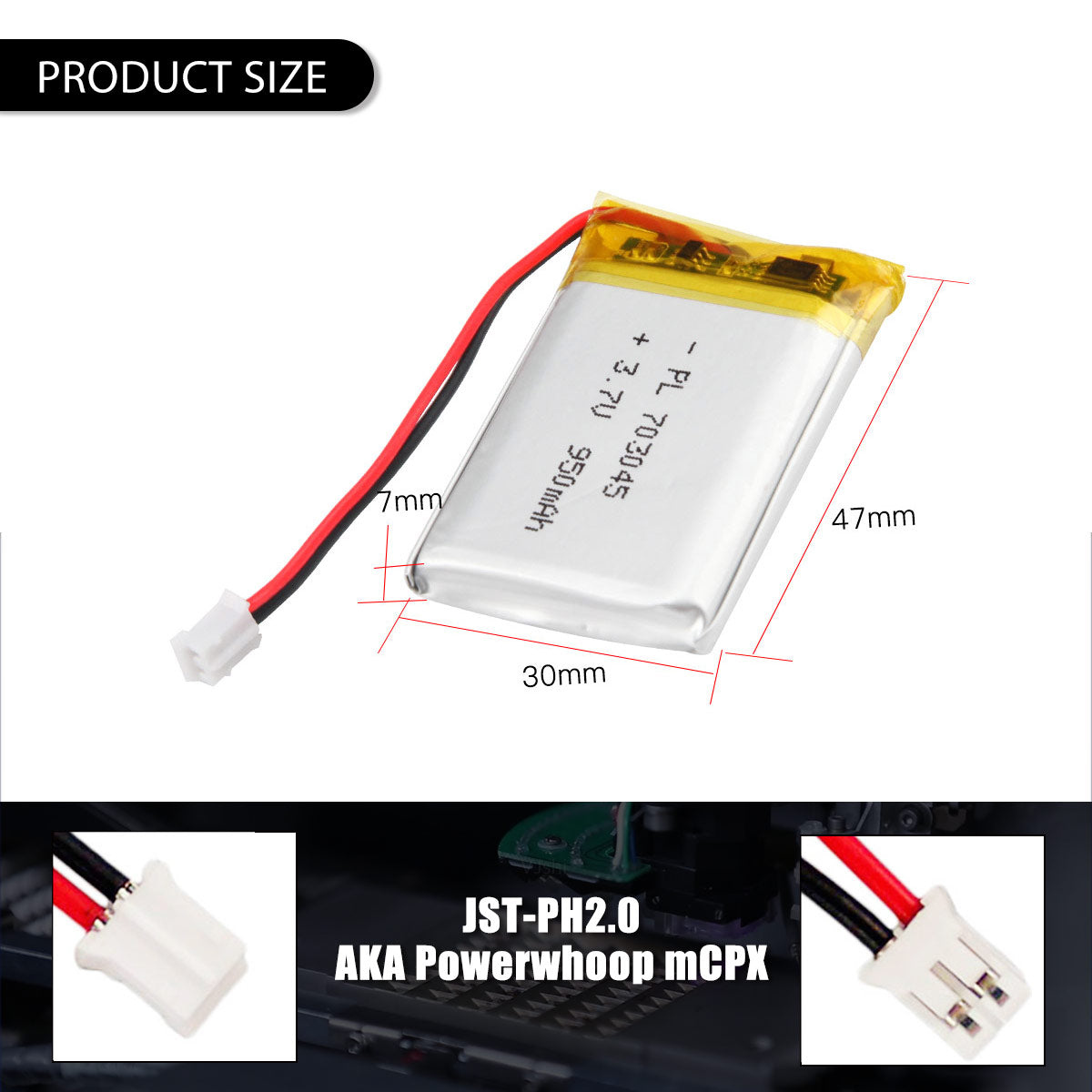 3.7V 950mAh 703045 재충전용 리튬 중합체 건전지 길이 47mm