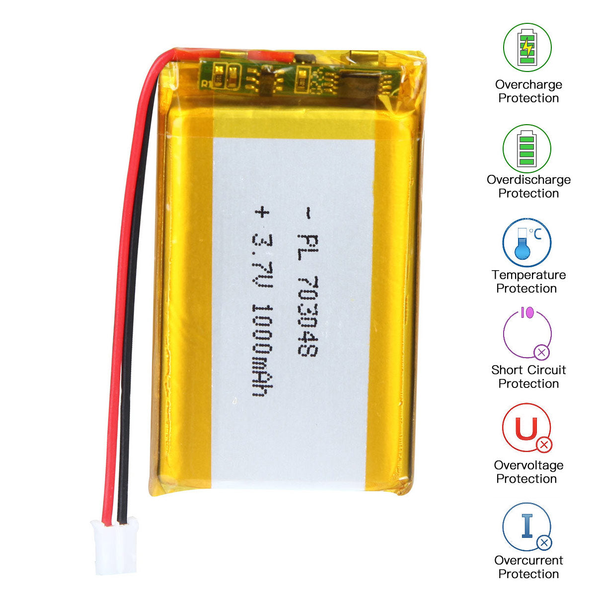 3.7V 703048 1000mAh 재충전용 리튬 중합체 건전지 길이 50mm