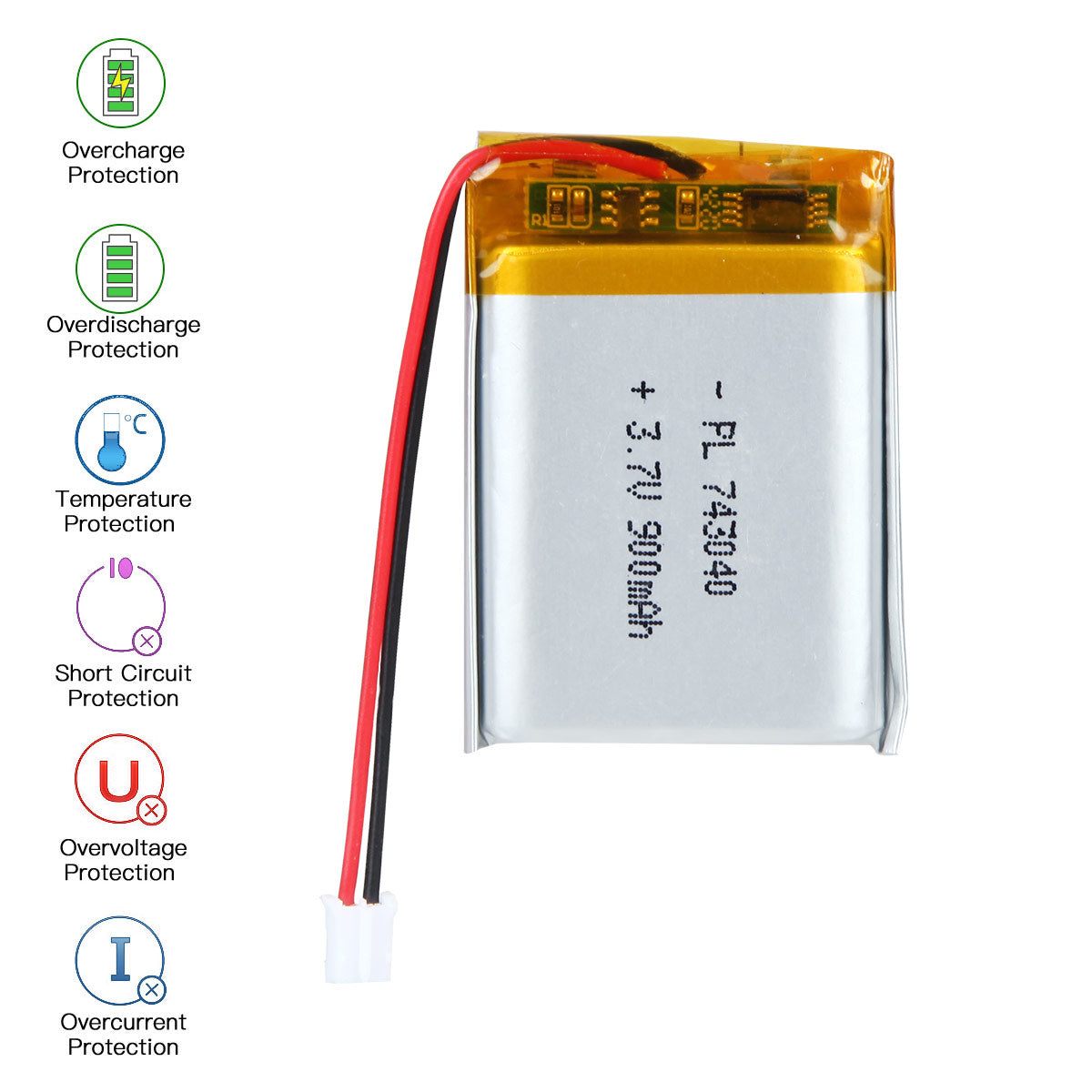 3.7V 900mAh 743040 Rechargeable Lithium Polymer Battery Pack