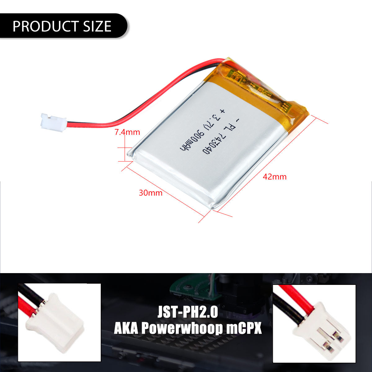 3.7V 900mAh 743040 Rechargeable Lithium Polymer Battery Pack