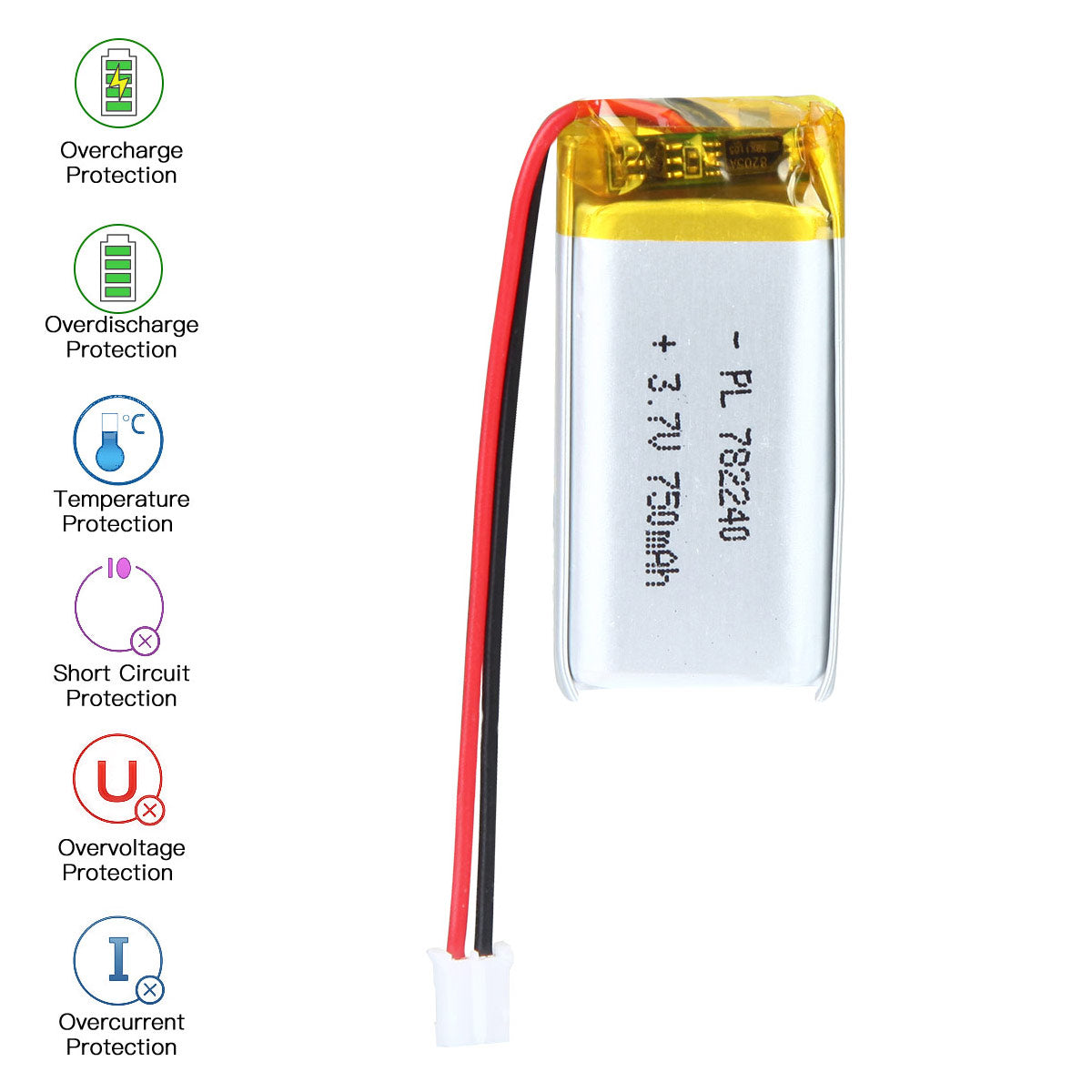 3.7V 750mAh 782240 Rechargeable Lithium Polymer Battery