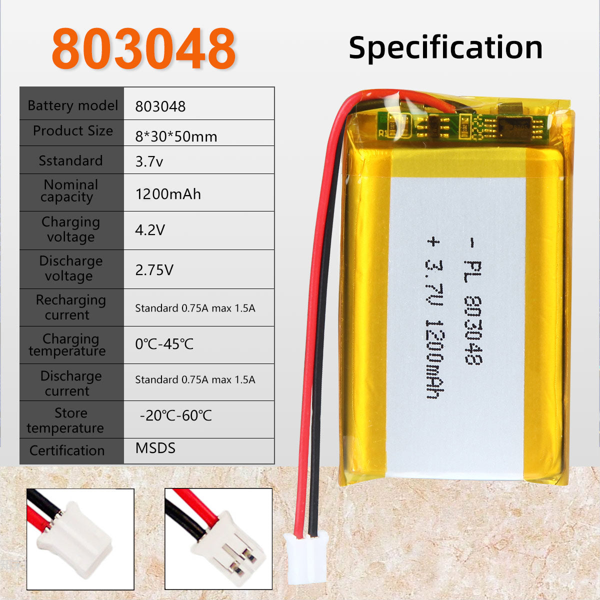 YDL 3.7V 803048 1200mAh Lithium Polymer Battery
