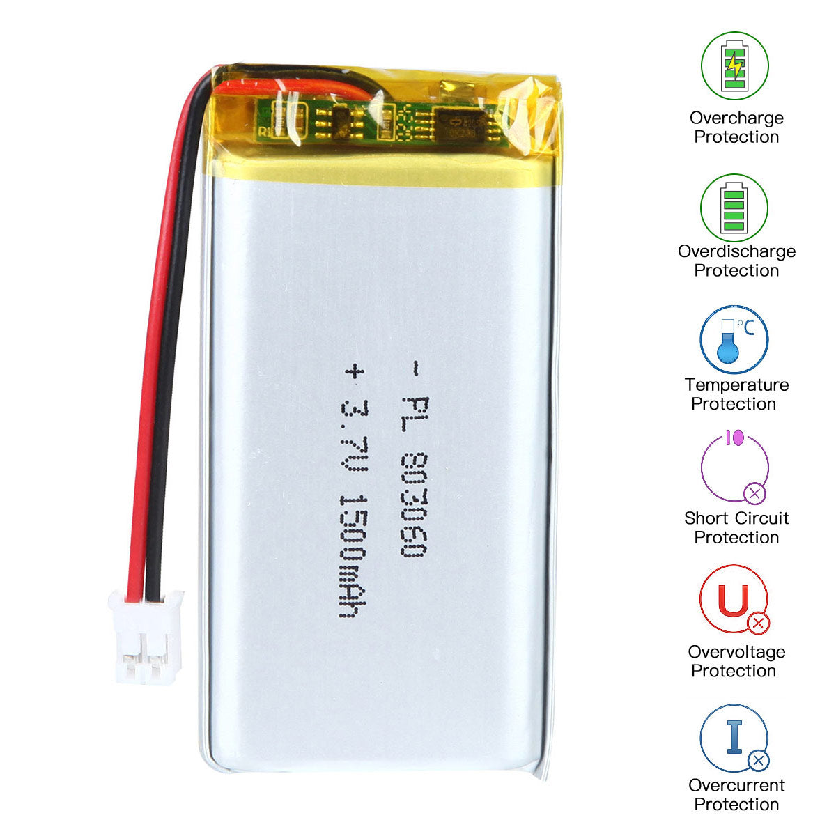 3.7V 803060 1500mAh 재충전용 리튬 중합체 건전지 길이 62mm