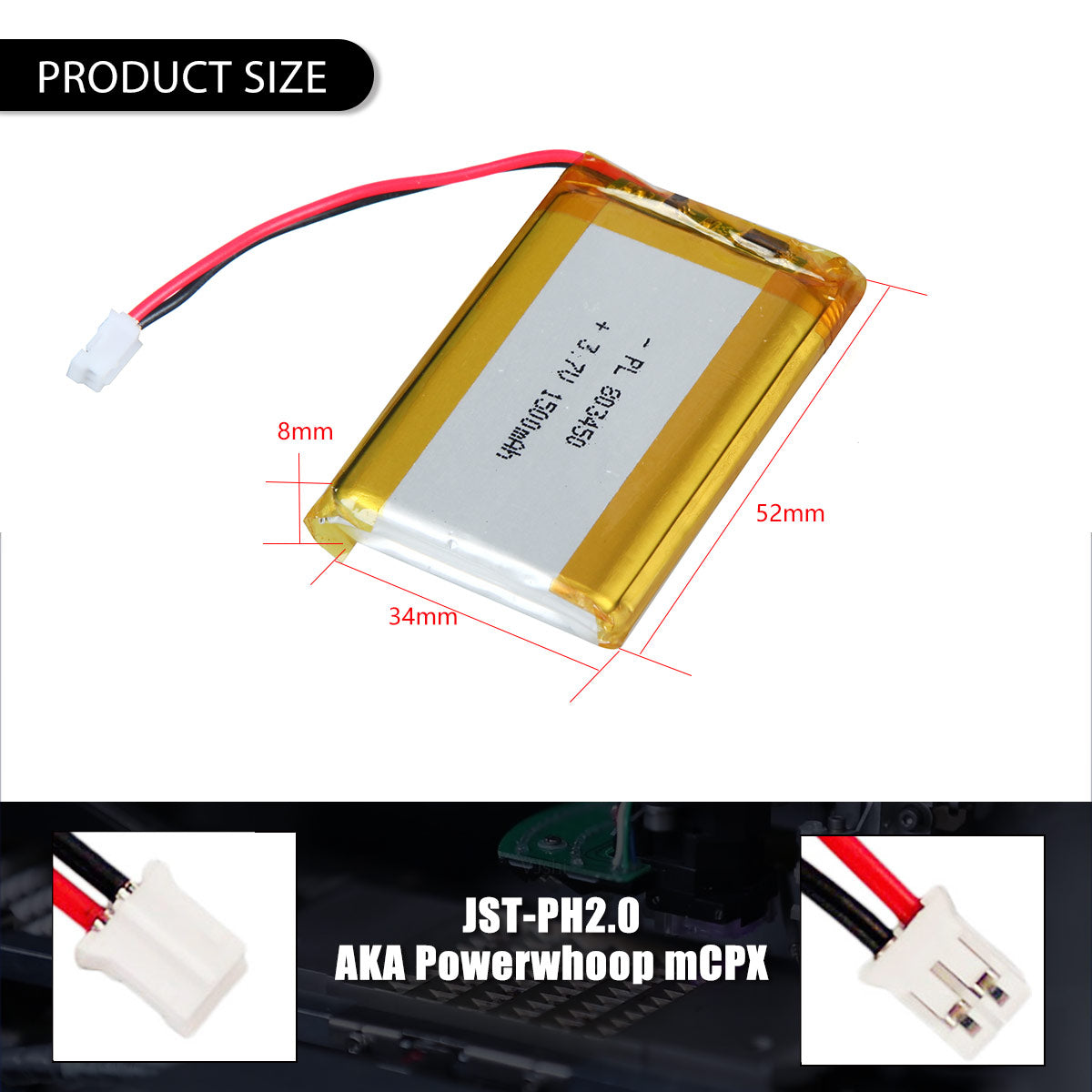 3.7V 1500mAh 803450 재충전용 리튬 중합체 건전지 길이 52mm