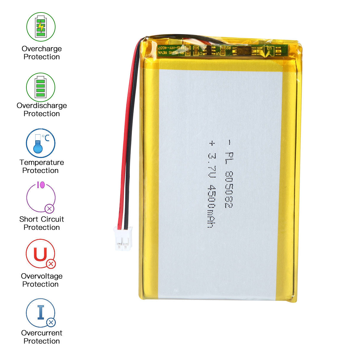 3.7V 4500mAh 805082 재충전용 리튬 중합체 건전지 길이 84mm