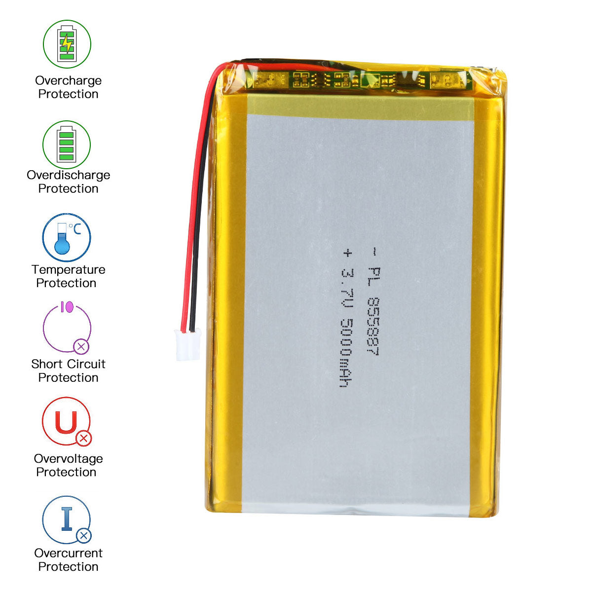 3.7V 5000mAh 855887 재충전용 리튬 중합체 건전지 길이 89mm