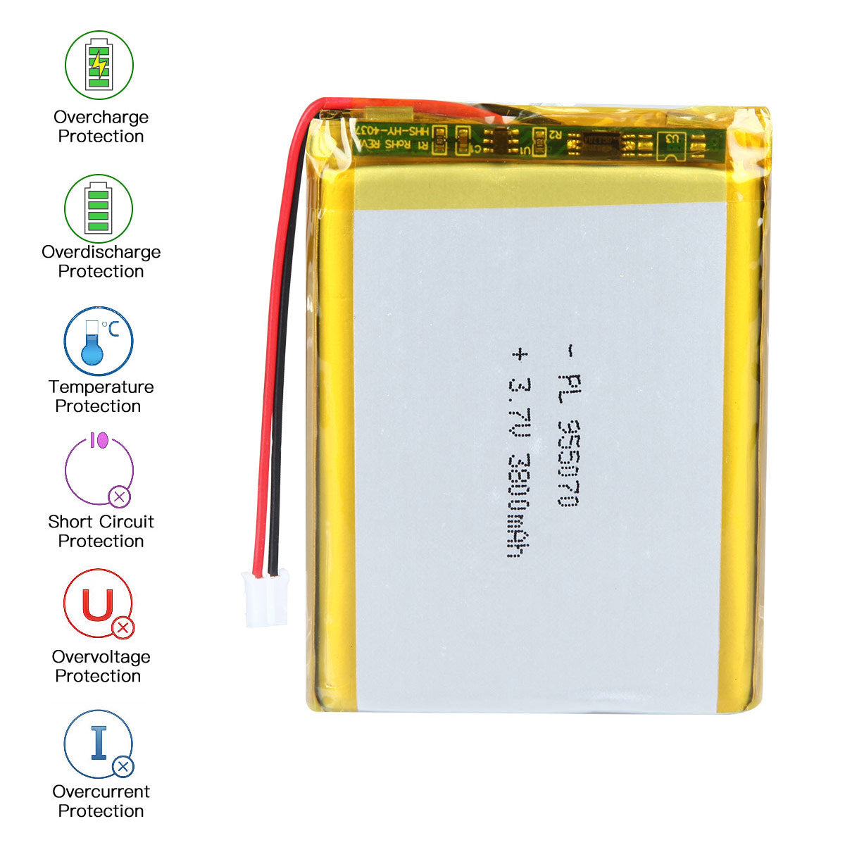 3.7V 3800mAh 955070 Rechargeable Lithium Polymer Battery