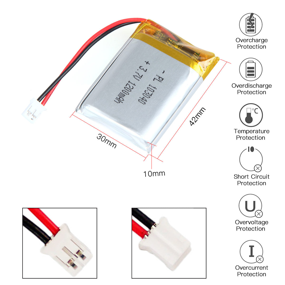 3.7V 1200mAh 103040 재충전용 리튬 중합체 건전지 길이 42mm