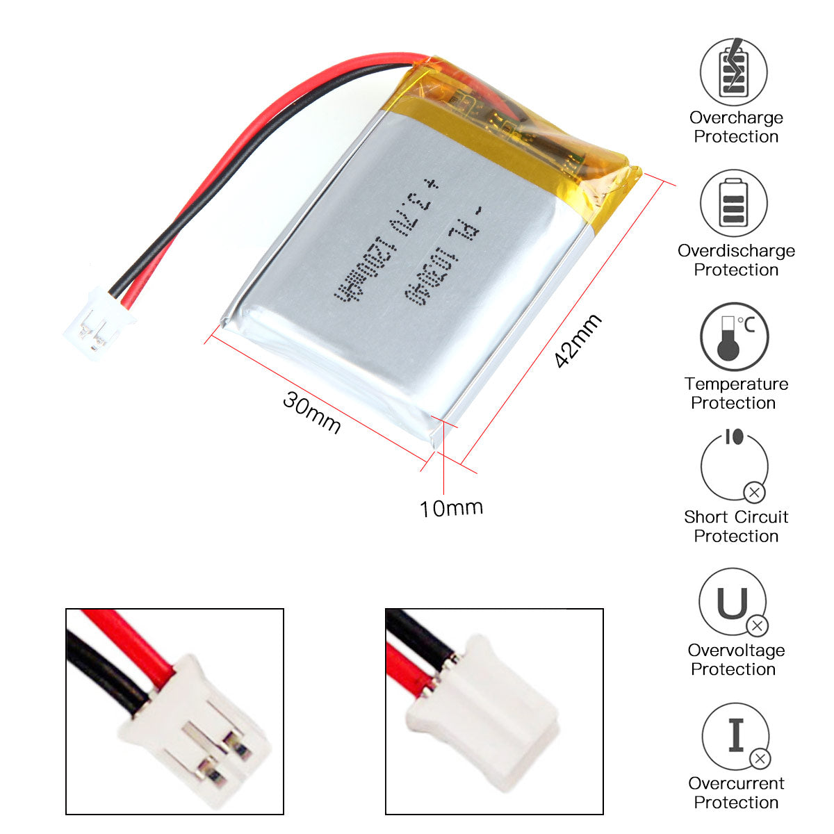 3.7V 1200mAh 103040 Rechargeable Lithium Polymer Battery