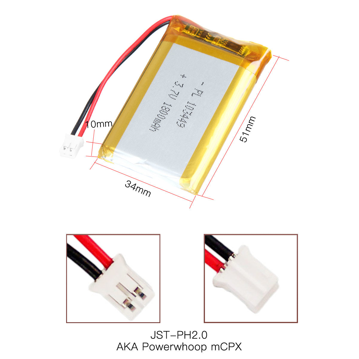 3.7V 1800mAh 103449 재충전용 리튬 중합체 건전지 길이 51mm
