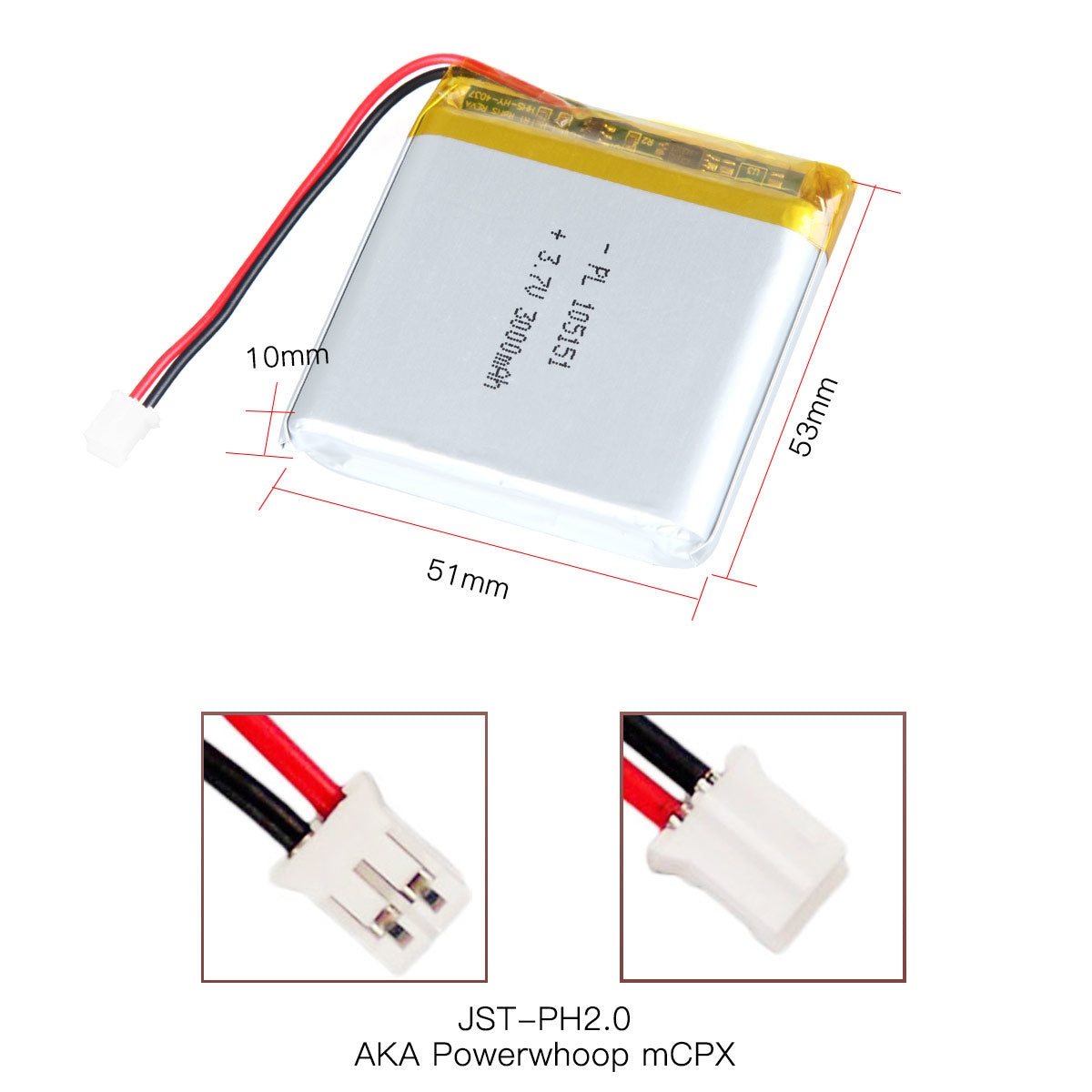 3.7V 3000mAh 105151 재충전용 리튬 중합체 건전지 길이 53mm