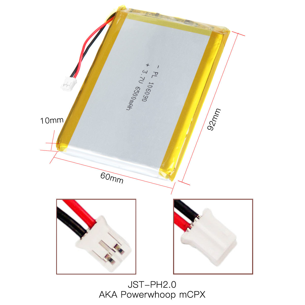 YDL 3.7V 6500mAh 106090 충전식 리튬 폴리머 배터리 길이 92mm