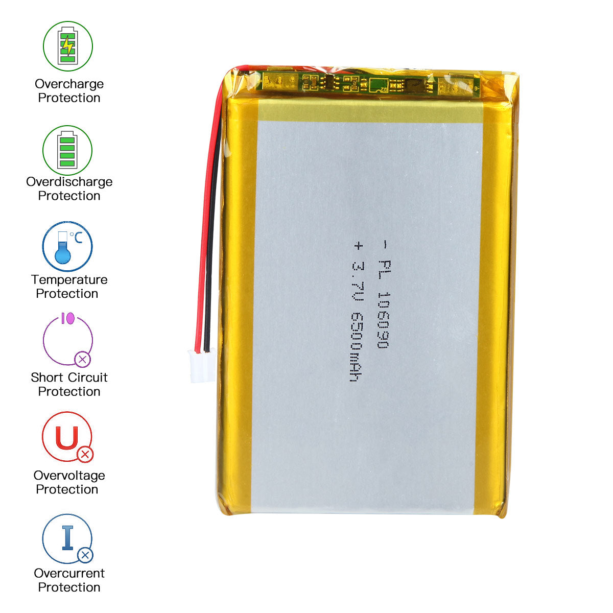 YDL 3.7V 6500mAh 106090 충전식 리튬 폴리머 배터리 길이 92mm