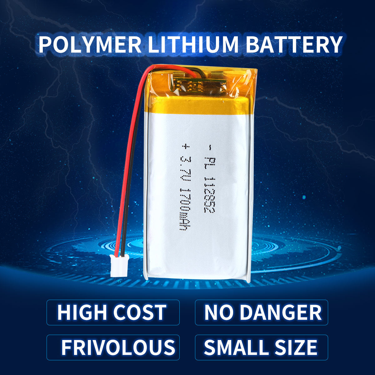 YDL 3.7V 1700mAh 112852 Rechargeable Lipo Battery with JST Connector - YDL Battery