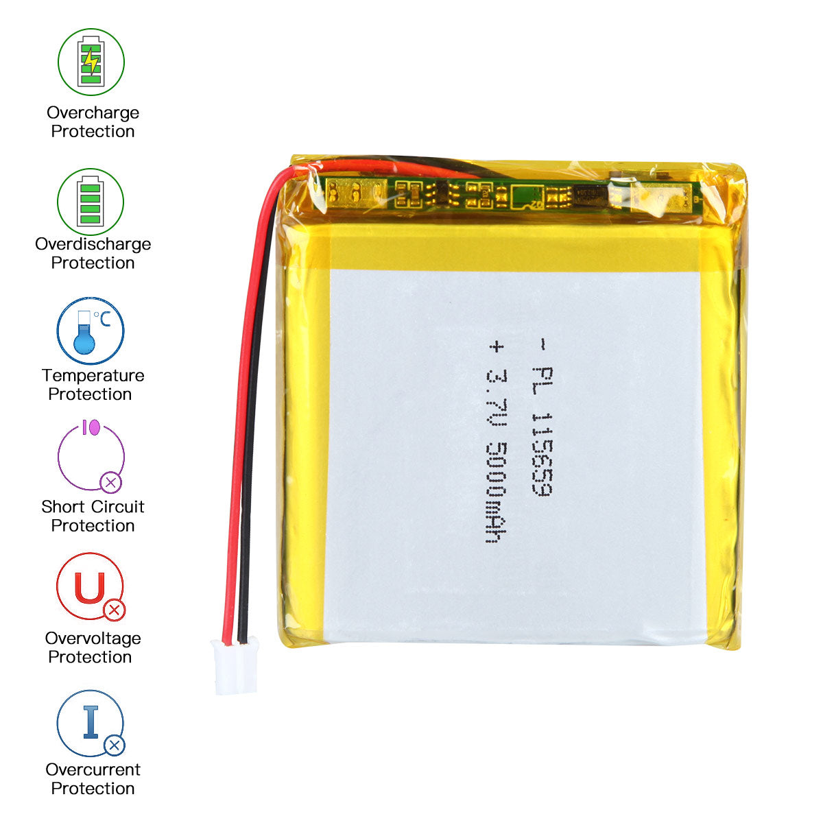 3.7V 5000mAh 115659 재충전용 리튬 중합체 건전지 길이 61mm
