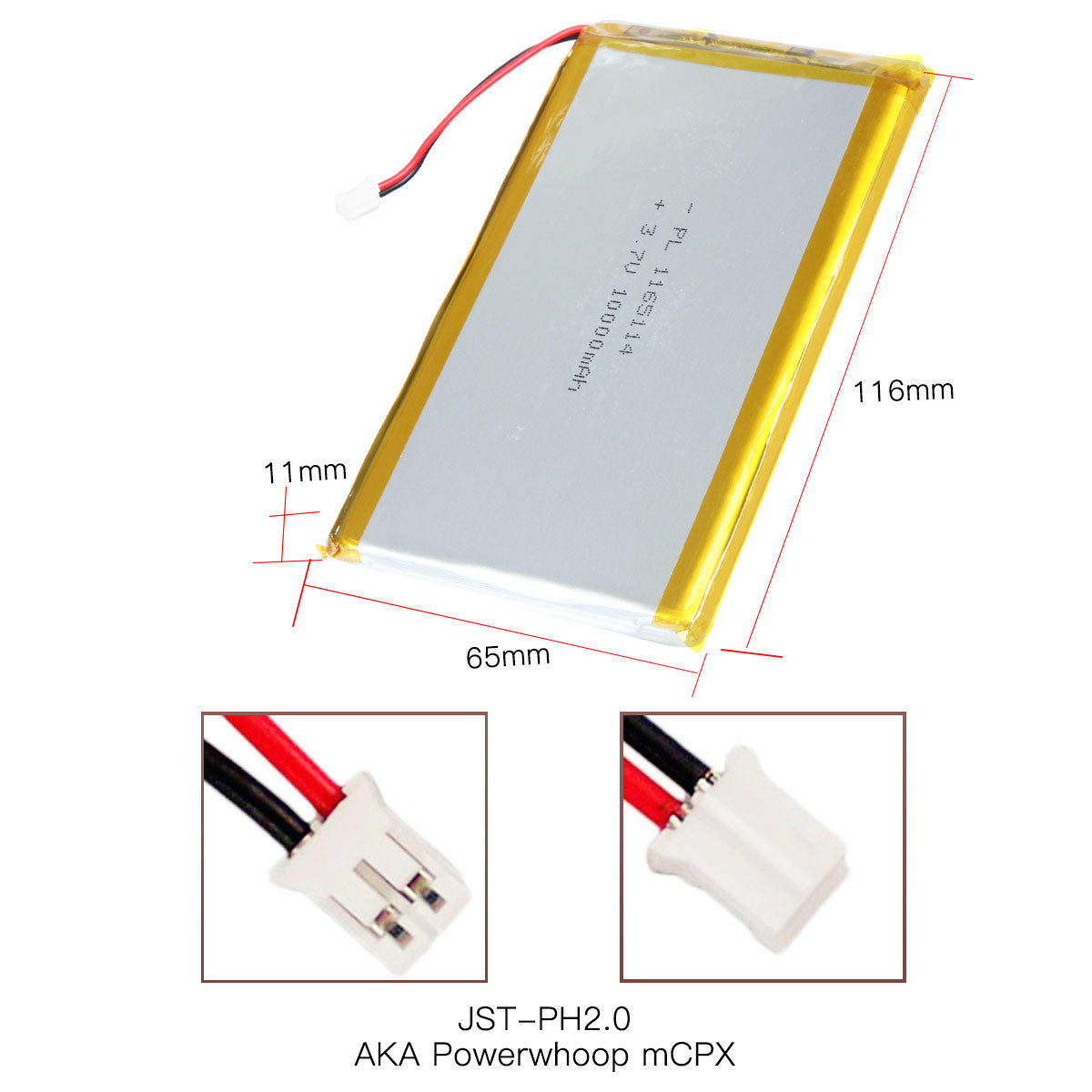 YDL 3.7V 10000mAh 1165114 재충전용 리튬 중합체 건전지 길이 116mm