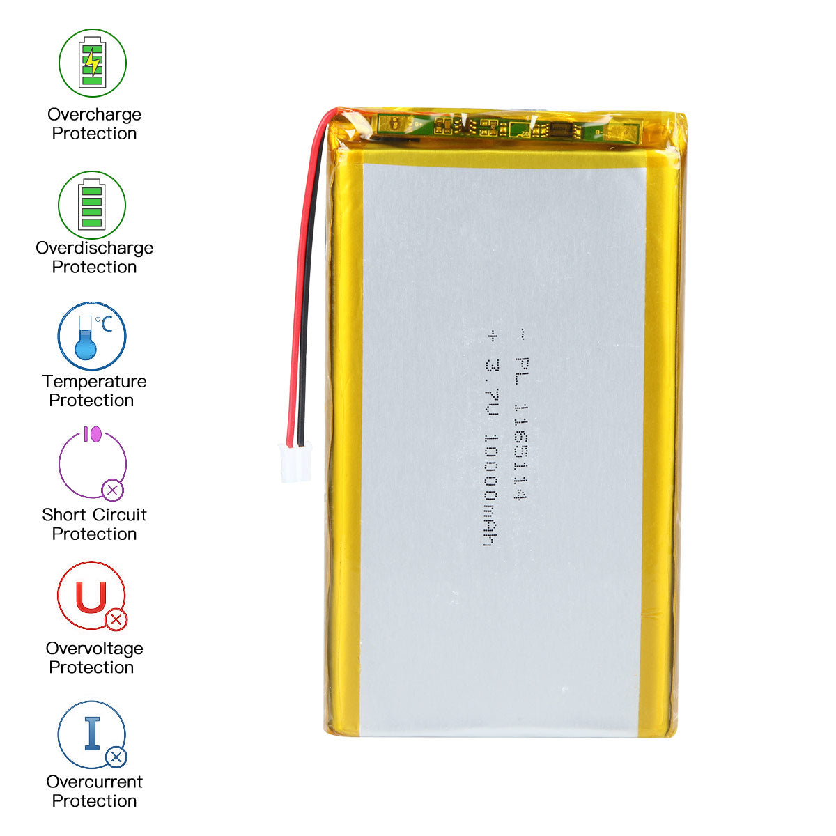 YDL 3.7V 10000mAh 1165114 재충전용 리튬 중합체 건전지 길이 116mm