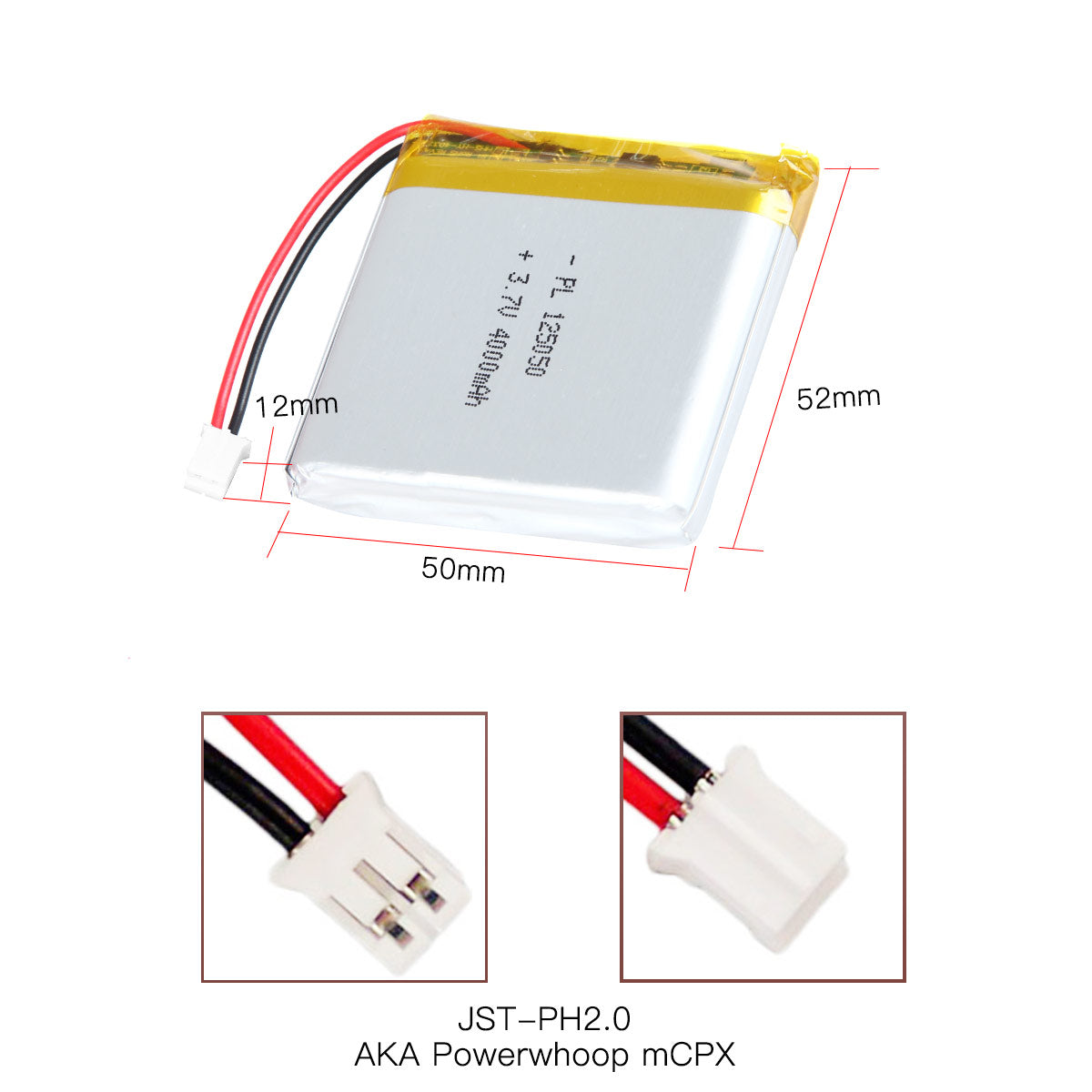 YDL 3.7V 4000mAh 125050 충전식 리튬 폴리머 배터리 길이 52mm