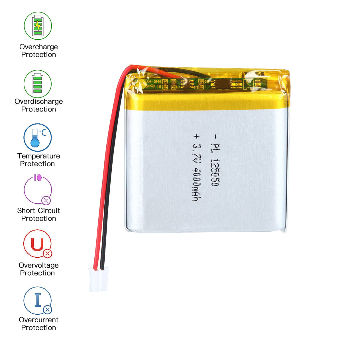 YDL 3.7V 4000mAh 125050 충전식 리튬 폴리머 배터리 길이 52mm