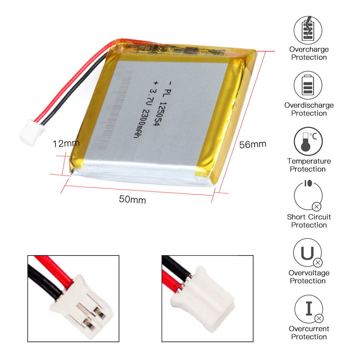 YDL 3.7V 4000mAh 125054 충전식 리튬 폴리머 배터리 길이 56mm