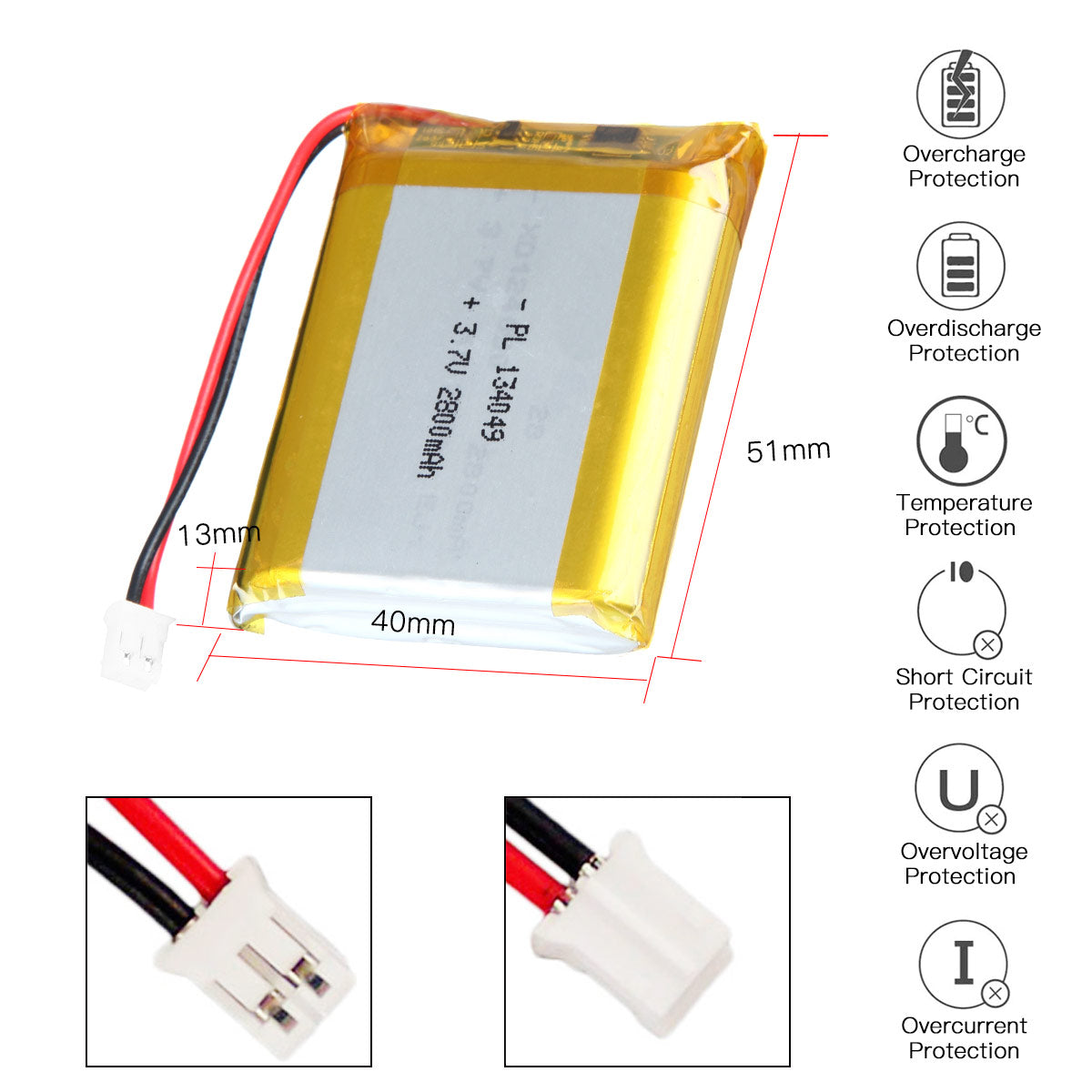 YDL 3.7V 2800mAh 134049 充電式リチウムポリマー電池
