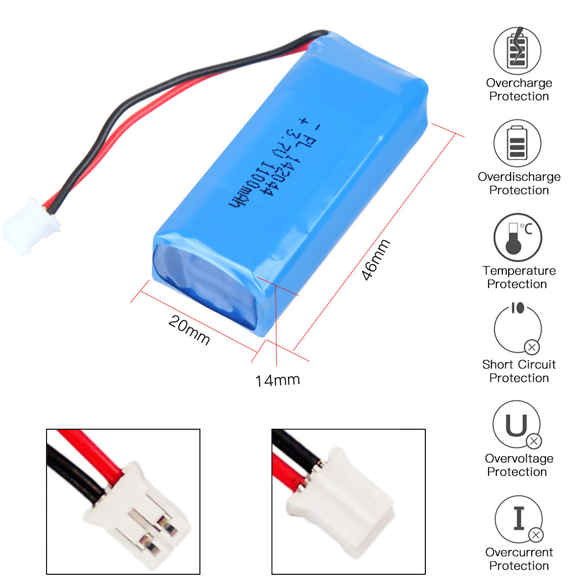 3.7V 1100mAh 142044 재충전용 리튬 중합체 건전지 길이 46mm