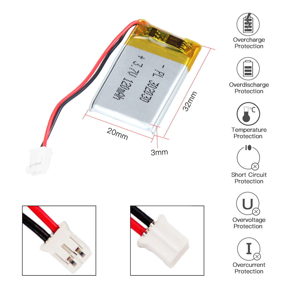 YDL 3.7V 120mAh 302030 Rechargeable Lithium Polymer Battery