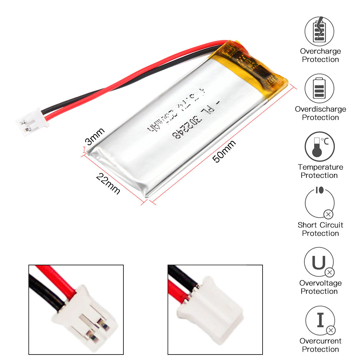 YDL 3.7V 230mAh 302248 재충전용 리튬 중합체 건전지 길이 50mm
