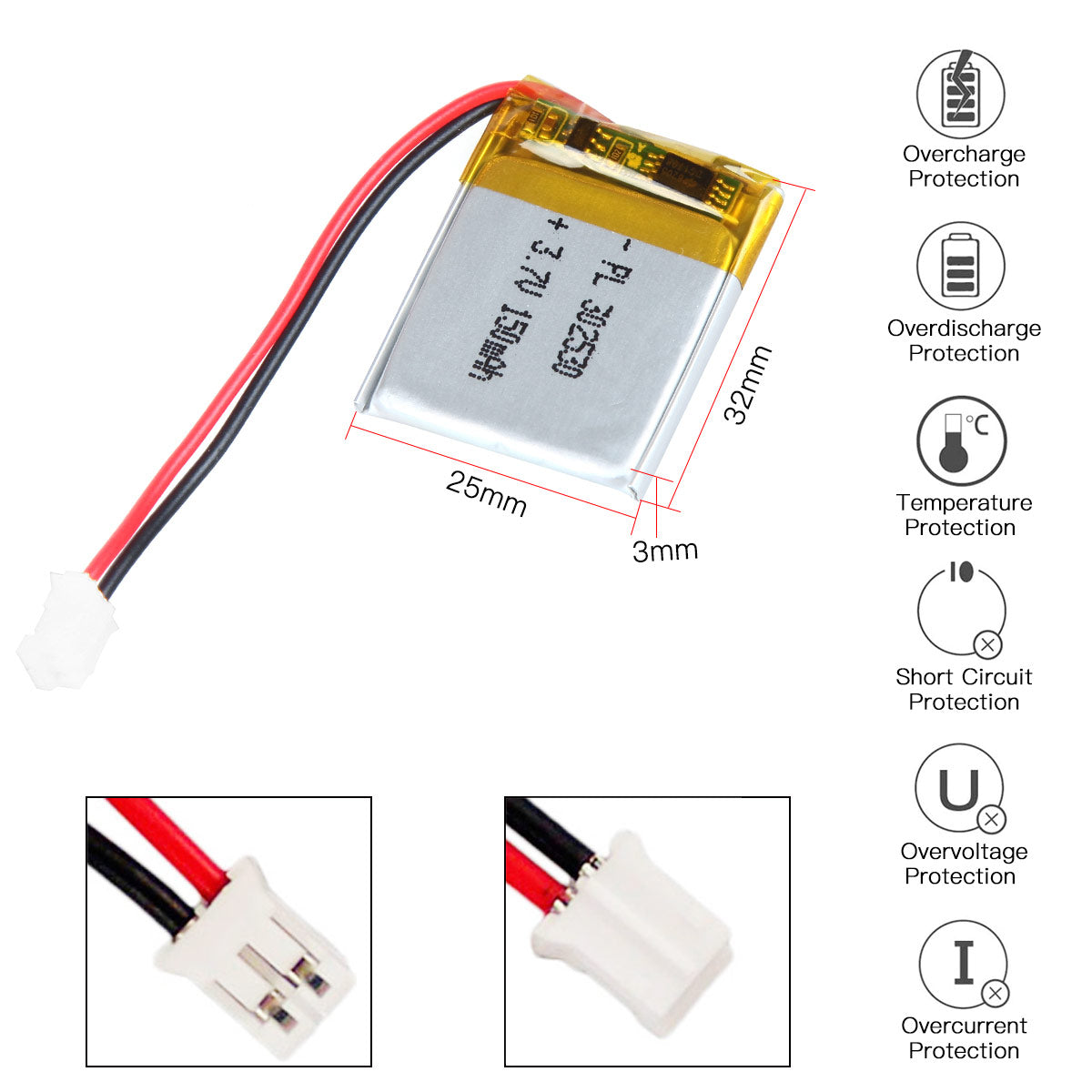 3.7V 150mAh 302530 재충전용 리튬 중합체 건전지 길이 32mm