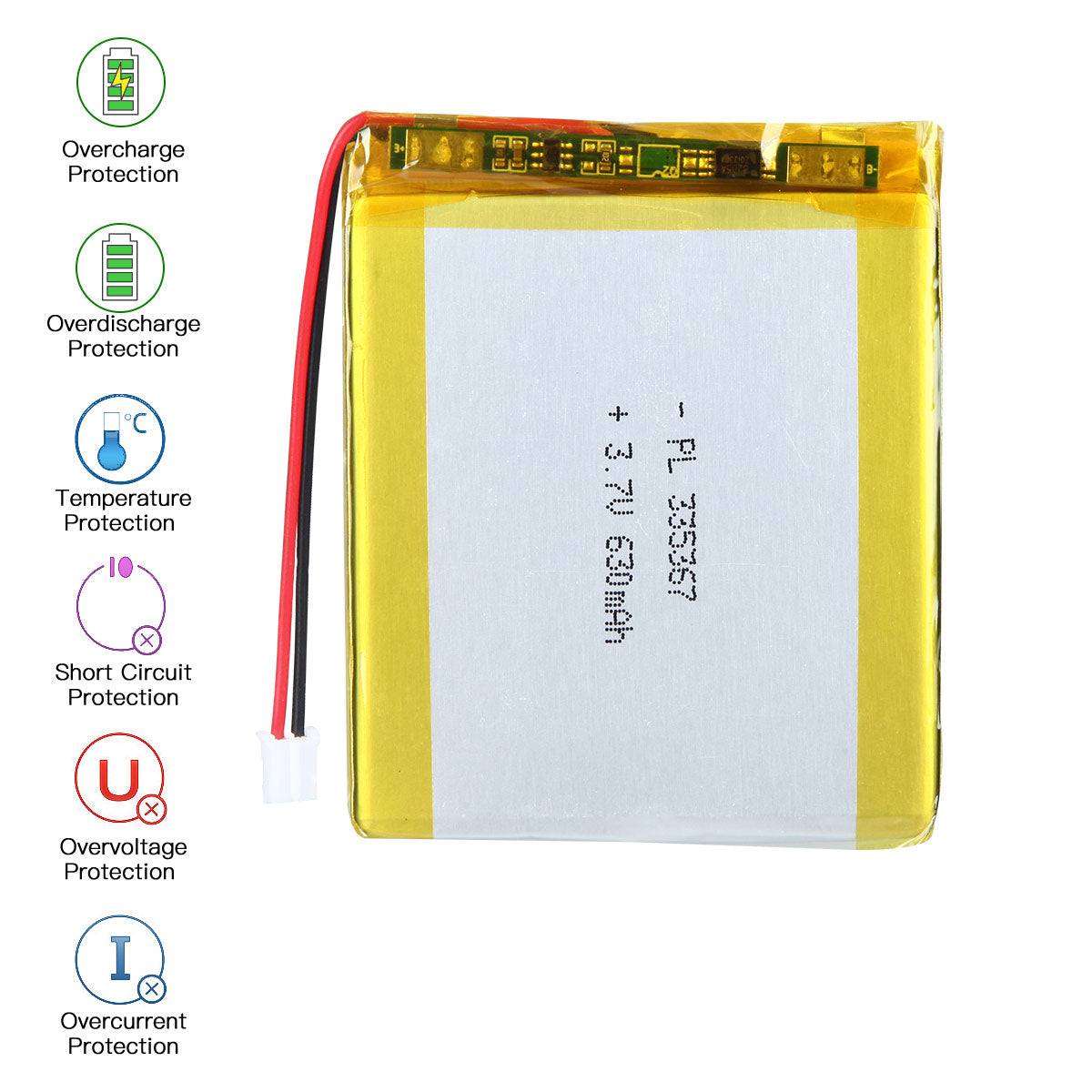 YDL 3.7V 630mAh 335367 充電式リチウムポリマー電池 長さ 69mm