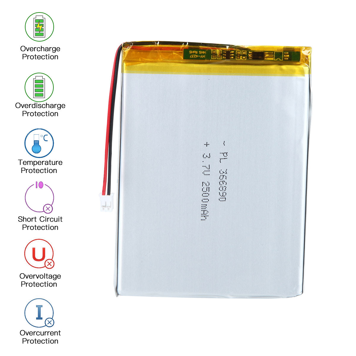 YDL 3.7V 2500mAh 366890 충전식 리튬 폴리머 배터리 길이 92mm