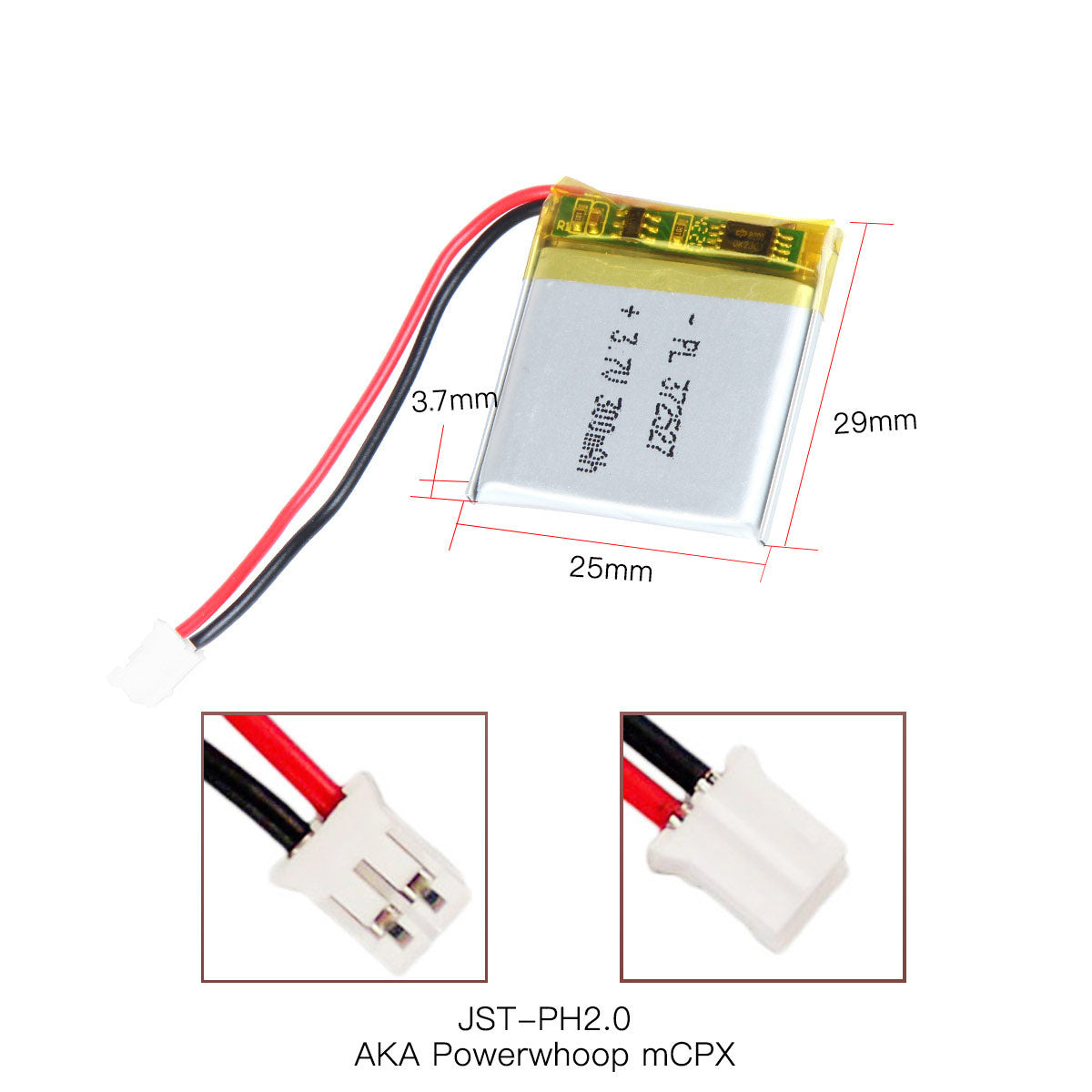 YDL 3.7V 300mAh 372527 充電式リチウムポリマー電池 長さ 29mm