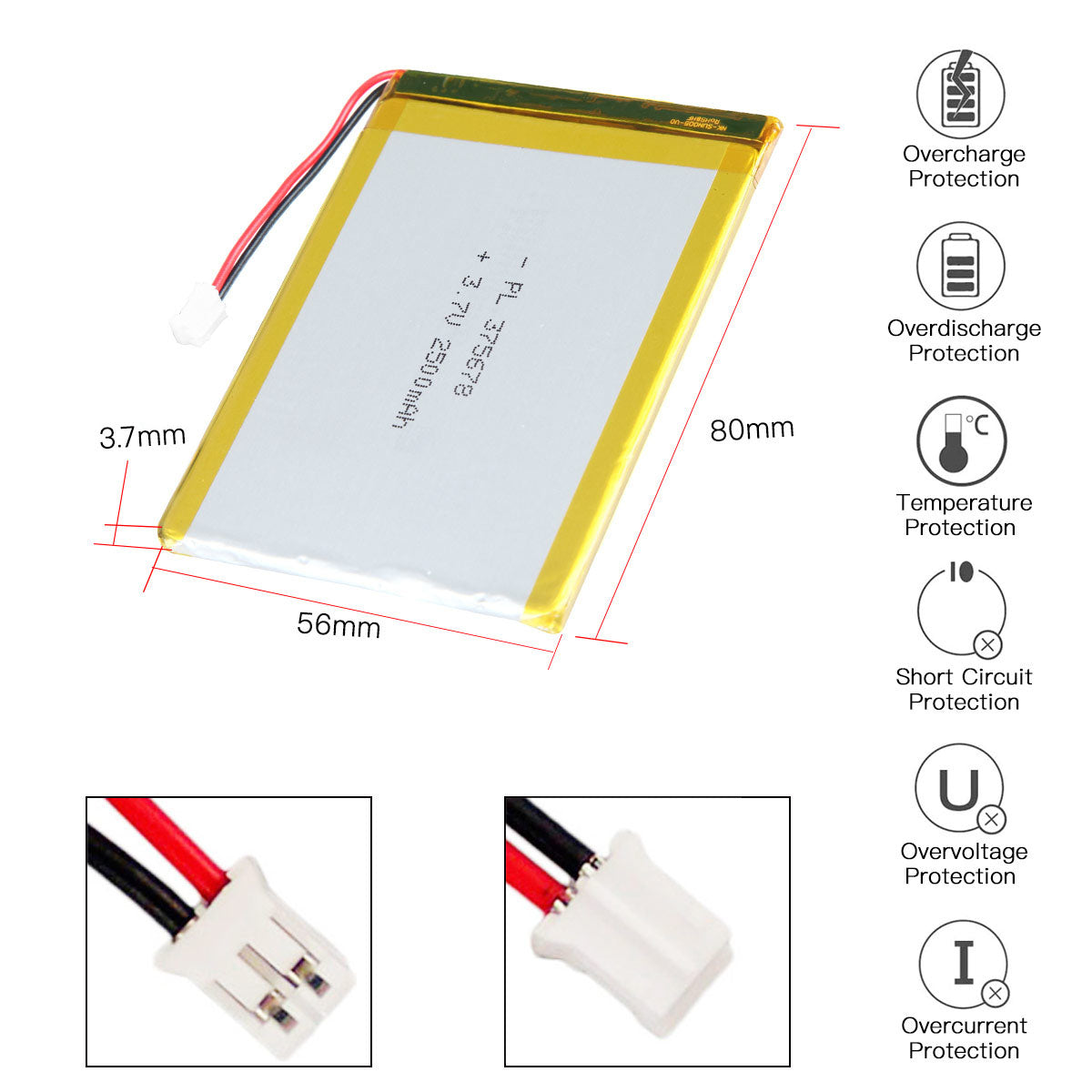 YDL 3.7V 2500mAh 375678 재충전용 리튬 중합체 건전지 길이 80mm