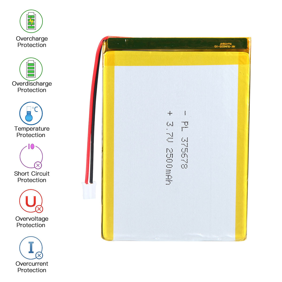 YDL 3.7V 2500mAh 375678 재충전용 리튬 중합체 건전지 길이 80mm