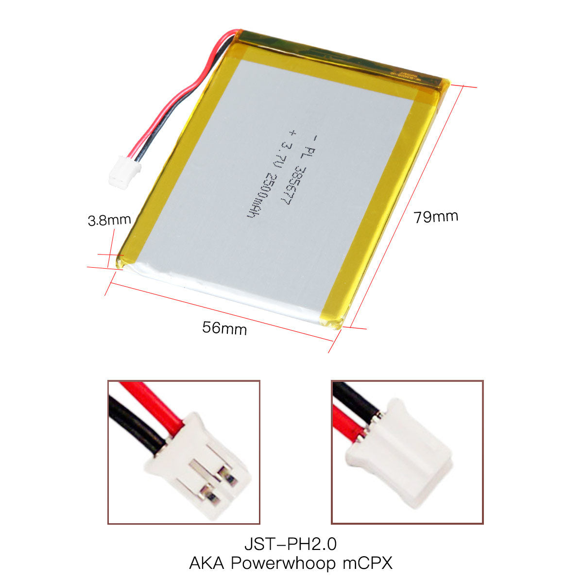 YDL 3.7V 2500mAh 385677 充電式リチウムポリマー電池 長さ 79mm