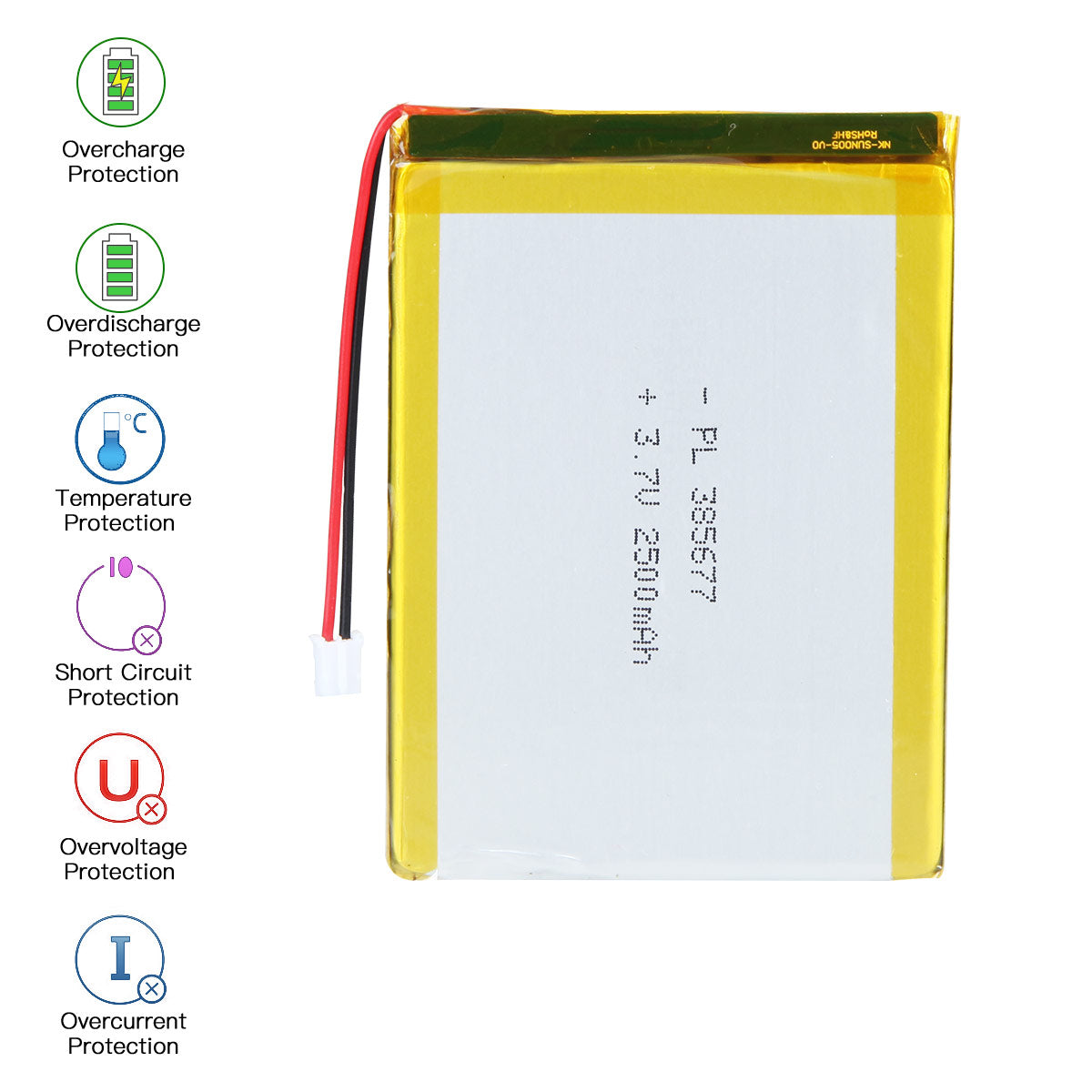 YDL 3.7V 2500mAh 385677 充電式リチウムポリマー電池 長さ 79mm