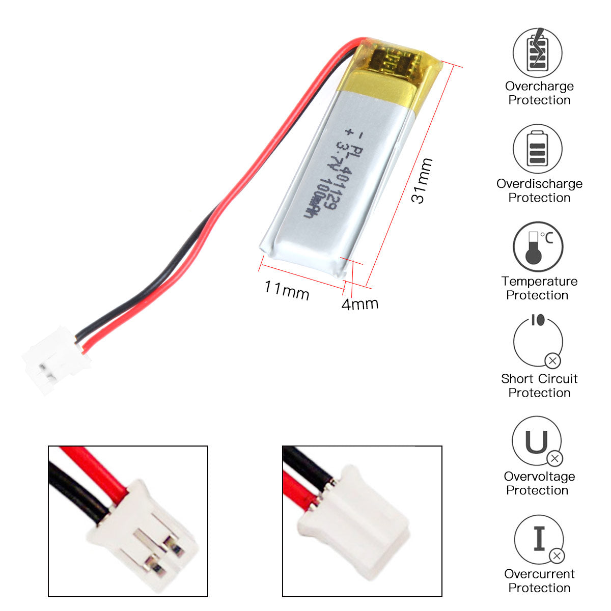 YDL 3.7V 100mAh 401129 充電式リチウムポリマー電池