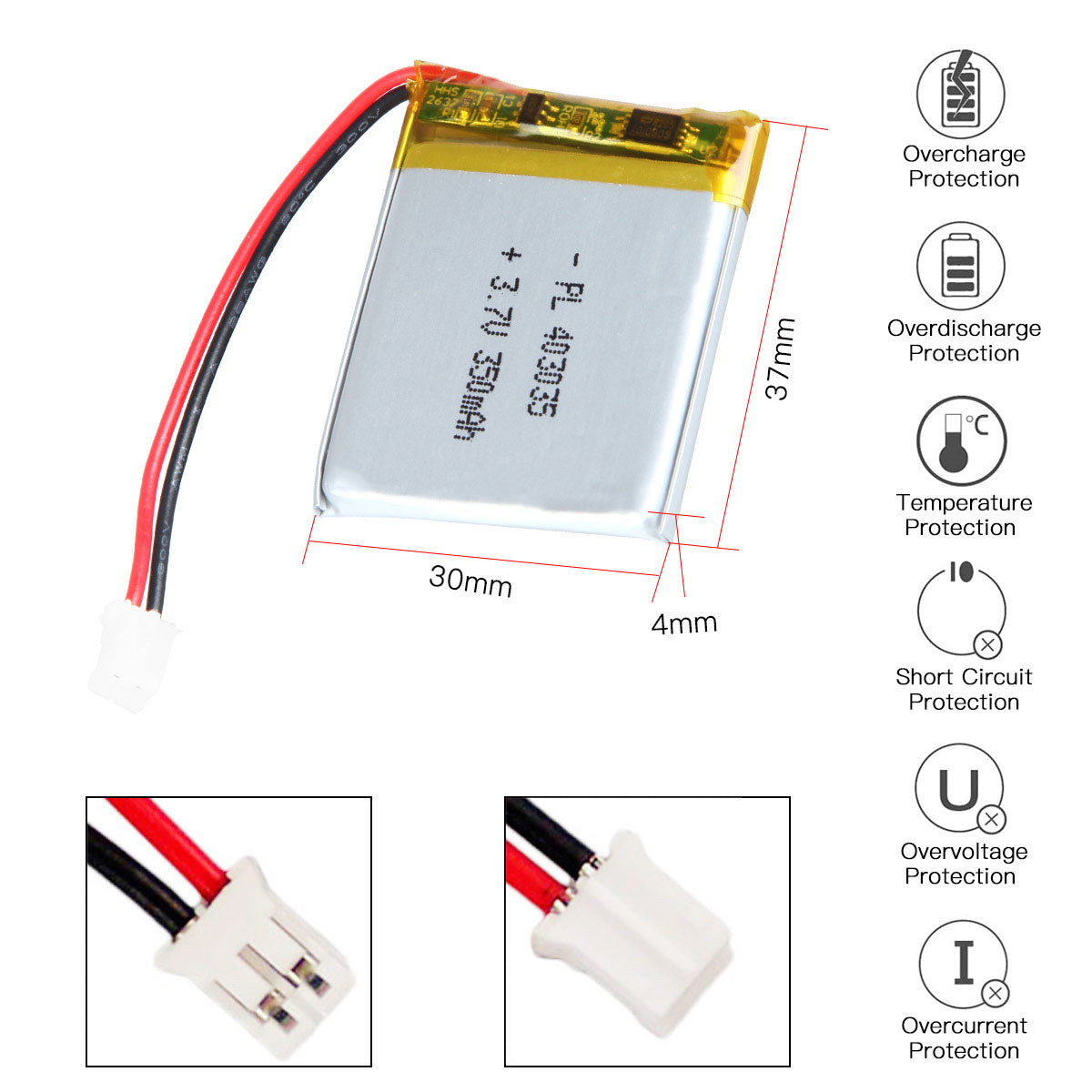 YDL 3.7V 350mAh 403035 充電式リチウムポリマー電池 長さ 37mm