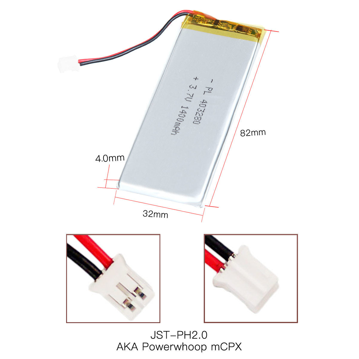 YDL 3.7V 1400mAh 403280 Rechargeable Lipo Battery with JST Connector - YDL Battery