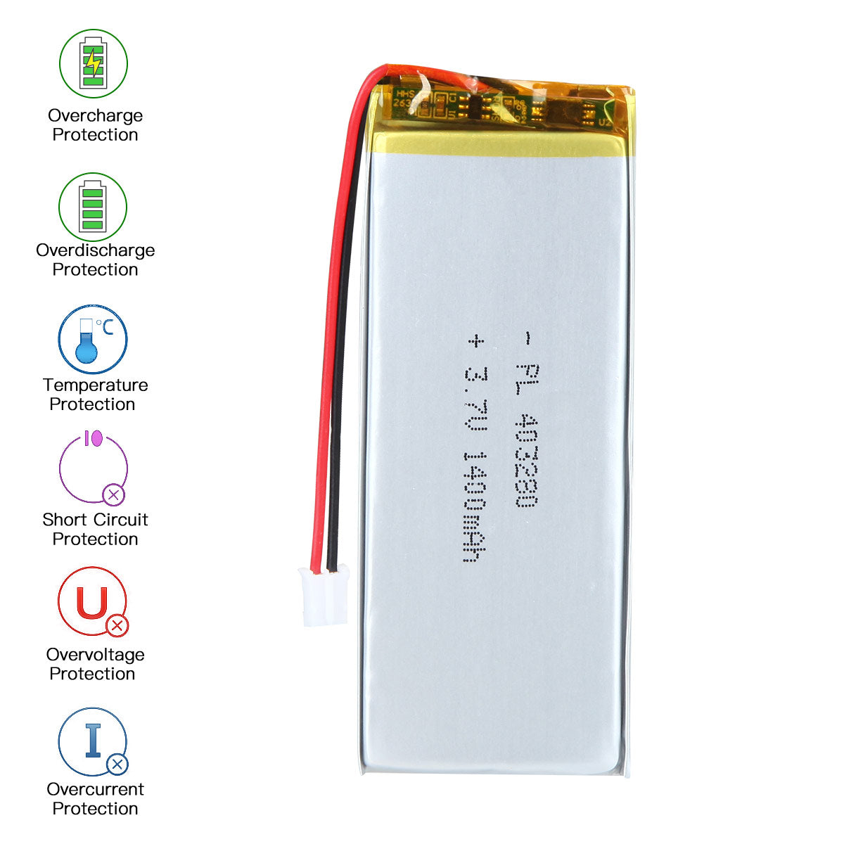 YDL 3.7V 1400mAh 403280 Rechargeable Lipo Battery with JST Connector - YDL Battery