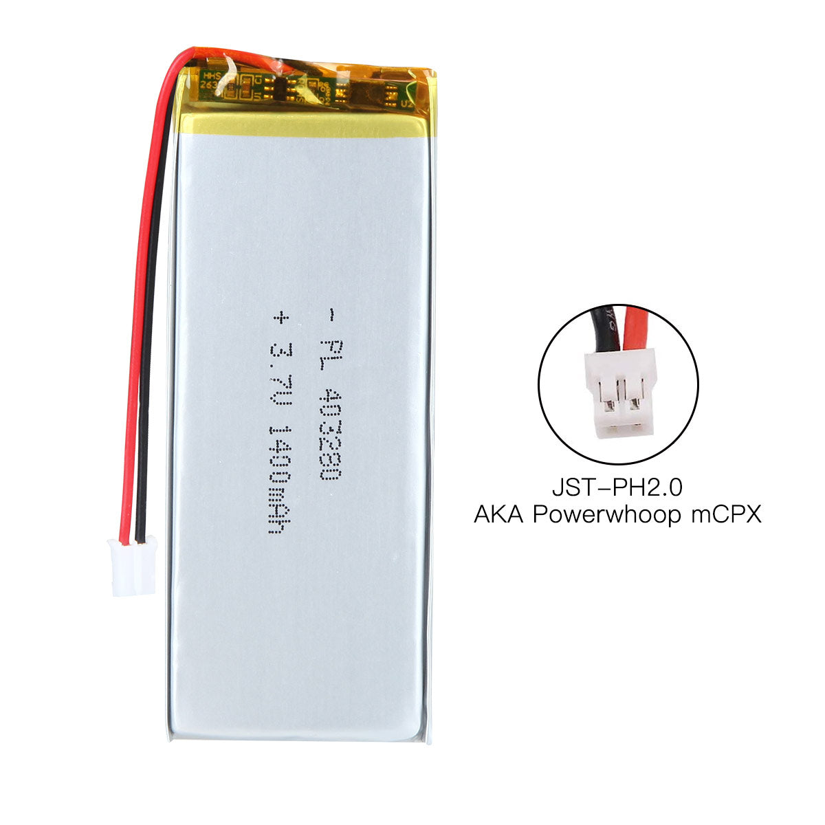 YDL 3.7V 1400mAh 403280 Rechargeable Lipo Battery with JST Connector - YDL Battery